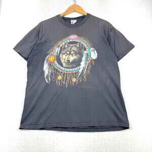 Vintage 90s CMJ Large Wolf Dream Catcher Native American Single Stitch Shirt USA